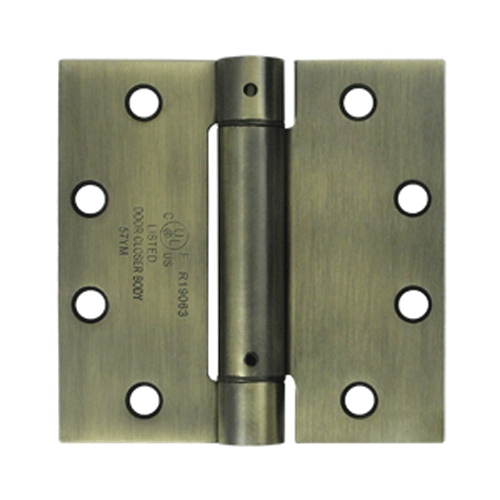 DELTANA 4 1/2 Inch x 4 1/2 Inch Steel Spring Hinge (Square Corner, Antique Brass Finish)