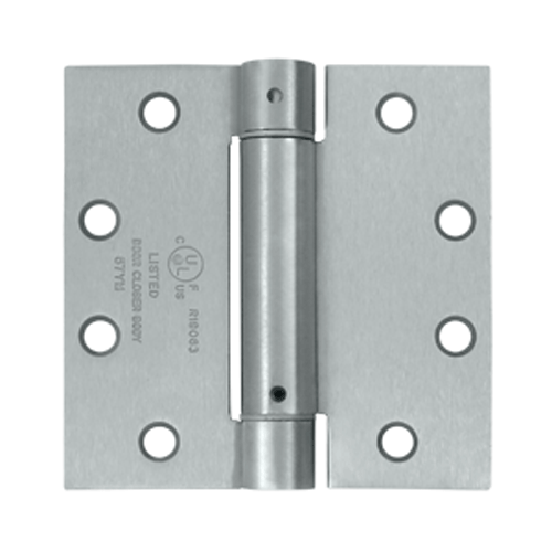 DELTANA 4 1/2 Inch x 4 1/2 Inch Steel Spring Hinge (Square Corner, Brushed Chrome Finish)