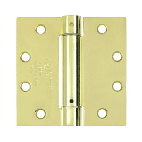 DELTANA 4 1/2 Inch x 4 1/2 Inch Steel Spring Hinge (Square Corner, Polished Brass Finish)