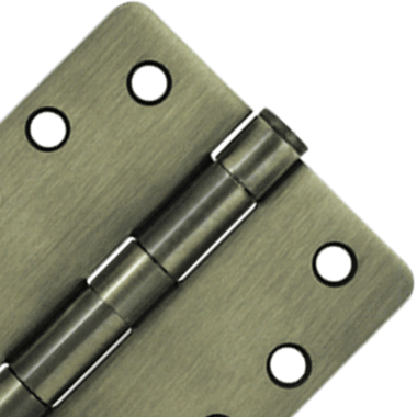 4 Inch x 4 Inch Heavy Duty Steel Hinge (1/4 Radius Corner, Antique Brass Finish) DELTANA