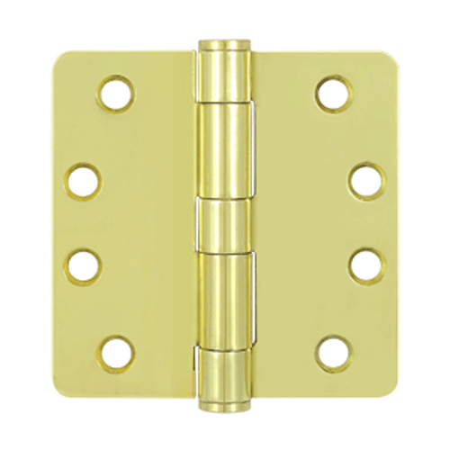 4 Inch x 4 Inch Heavy Duty Steel Hinge (1/4 Radius Corner, Polished Brass Finish) DELTANA