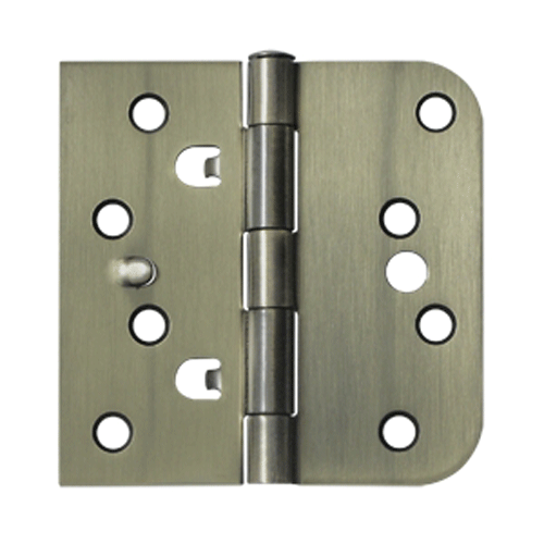 DELTANA 4 Inch x 4 Inch Steel Hinge (5/8 Radius x Square Corner, Antique Brass Finish)