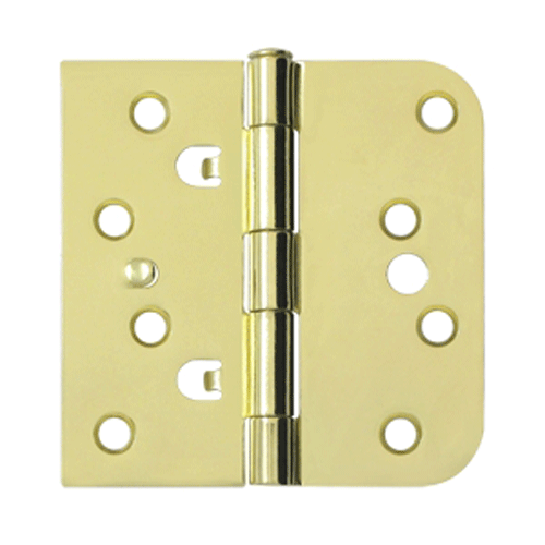 DELTANA 4 Inch x 4 Inch Steel Hinge (5/8 Radius x Square Corner, Polished Brass Finish)