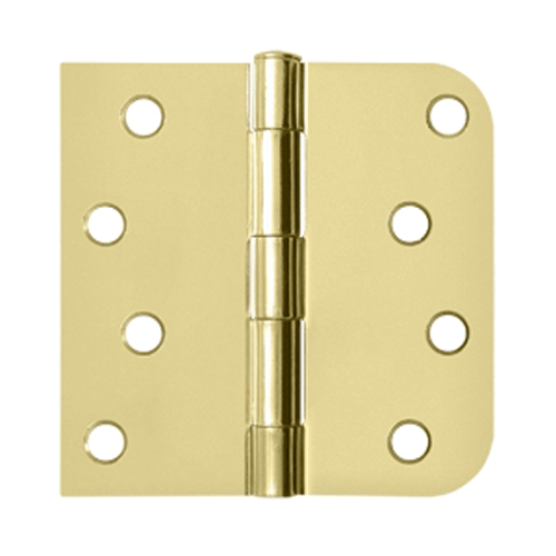 DELTANA 4 Inch x 4 Inch Steel Hinge (5/8 Radius x Square Corner, Polished/Brushed Brass Finish)