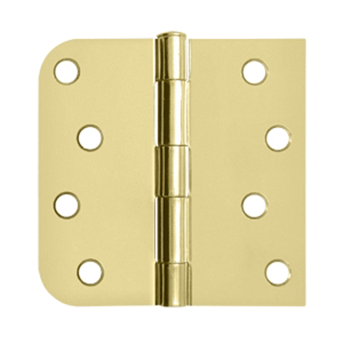 DELTANA 4 Inch x 4 Inch Steel Hinge (5/8 Radius x Square Corner, Polished/Brushed Brass Finish)