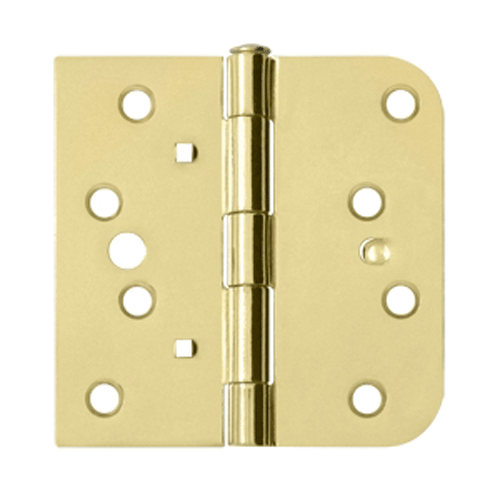 DELTANA 4 Inch x 4 Inch Steel Hinge (5/8 Radius x Square Corner, Polished/Brushed Brass Finish)