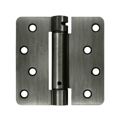 DELTANA 4 Inch x 4 Inch Steel Spring Hinge (1/4 Radius Corner, Antique Nickel Finish)