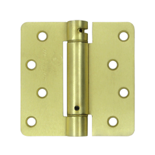 DELTANA 4 Inch x 4 Inch Steel Spring Hinge (1/4 Radius Corner, Brushed Brass Finish)