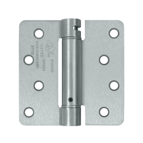 DELTANA 4 Inch x 4 Inch Steel Spring Hinge (1/4 Radius Corner, Brushed Chrome Finish)