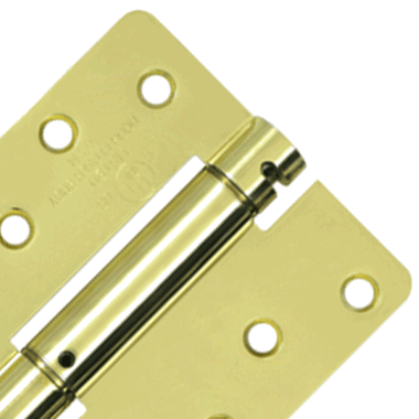 DELTANA 4 Inch x 4 Inch Steel Spring Hinge (1/4 Radius Corner, Polished Brass Finish)