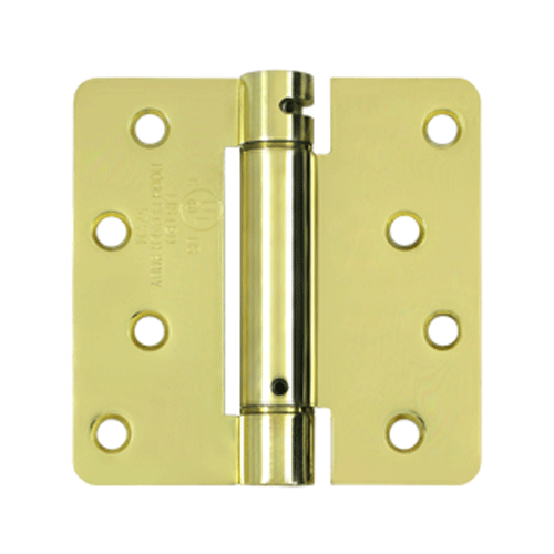 DELTANA 4 Inch x 4 Inch Steel Spring Hinge (1/4 Radius Corner, Polished Brass Finish)