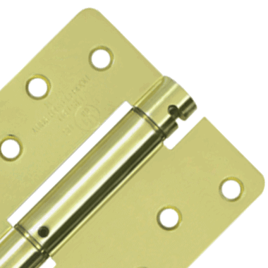 DELTANA 4 Inch x 4 Inch Steel Spring Hinge (1/4 Radius Corner, Polished/Brushed Brass Finish)