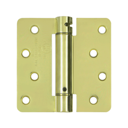 DELTANA 4 Inch x 4 Inch Steel Spring Hinge (1/4 Radius Corner, Polished/Brushed Brass Finish)