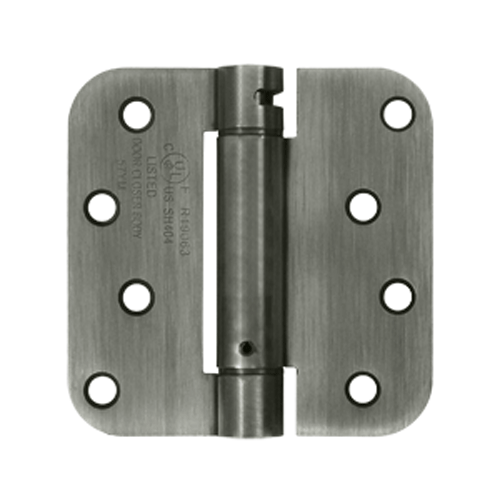 DELTANA 4 Inch x 4 Inch Steel Spring Hinge (5/8 Radius Corner, Antique Nickel Finish)