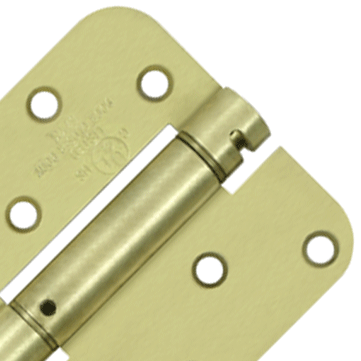 DELTANA 4 Inch x 4 Inch Steel Spring Hinge (5/8 Radius Corner, Brushed Brass Finish)