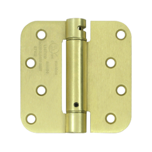 DELTANA 4 Inch x 4 Inch Steel Spring Hinge (5/8 Radius Corner, Brushed Brass Finish)