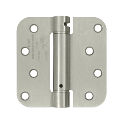 DELTANA 4 Inch x 4 Inch Steel Spring Hinge (5/8 Radius Corner, Brushed Nickel Finish)