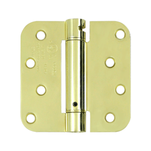 DELTANA 4 Inch x 4 Inch Steel Spring Hinge (5/8 Radius Corner, Polished Brass Finish)