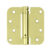 DELTANA 4 Inch x 4 Inch Steel Spring Hinge (5/8 Radius Corner, Polished/Brushed Brass Finish)