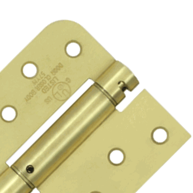 DELTANA 4 Inch x 4 Inch Steel Spring Hinge (5/8 Radius x Square Corner, Brushed Brass Finish)