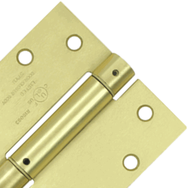 DELTANA 4 Inch x 4 Inch Steel Spring Hinge (5/8 Radius x Square Corner, Brushed Brass Finish)