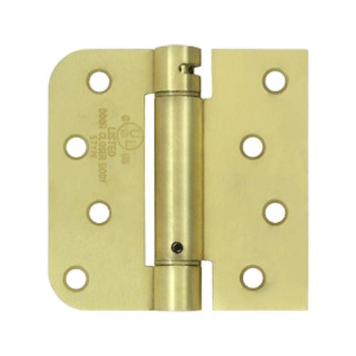 DELTANA 4 Inch x 4 Inch Steel Spring Hinge (5/8 Radius x Square Corner, Brushed Brass Finish)