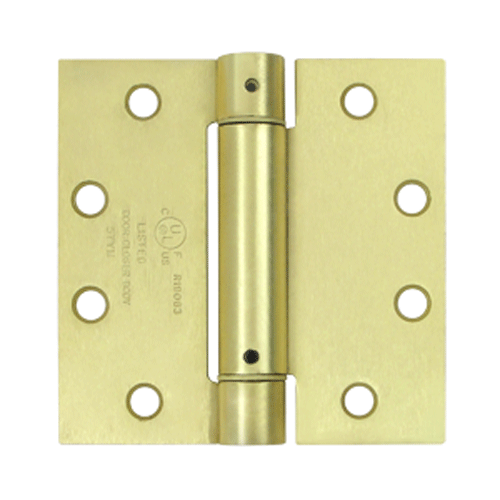 DELTANA 4 Inch x 4 Inch Steel Spring Hinge (5/8 Radius x Square Corner, Brushed Brass Finish)