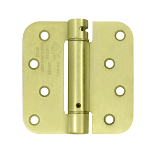 DELTANA 4 Inch x 4 Inch TT Steel Spring Hinge (5/8 Radius Corner, Brushed Brass Finish)