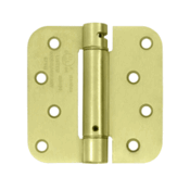 4 Inch x 4 Inch TT Steel Spring Hinge (5/8 Radius Corner, Brushed Brass Finish) DELTANA