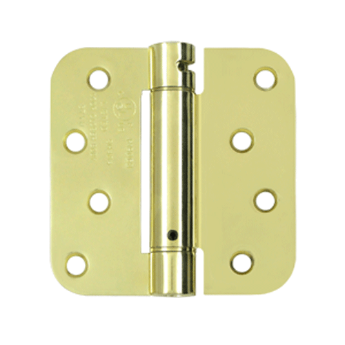 DELTANA 4 Inch x 4 Inch TT Steel Spring Hinge (5/8 Radius Corner, Polished Brass Finish)