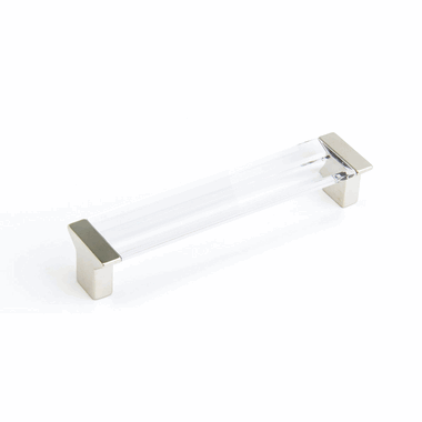 SCHAUB 5 3/8 Inch (5 Inch c-c) Positano Clear Pull (Satin Nickel Finish)