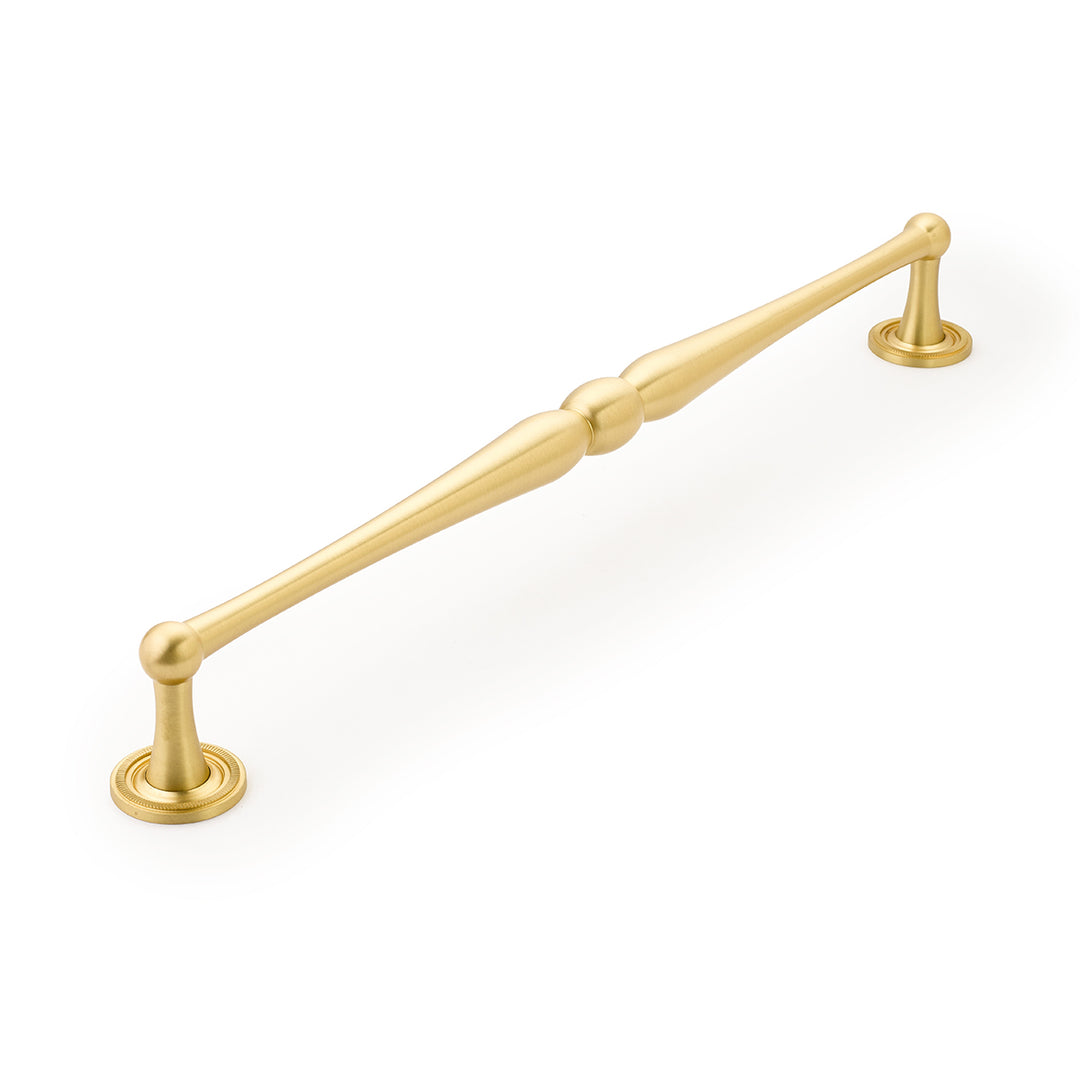 SCHAUB 15 3/4 Inch (15 Inch c-c) Atherton Appliance Pull with Knurled Footplates (Satin Brass Finish)