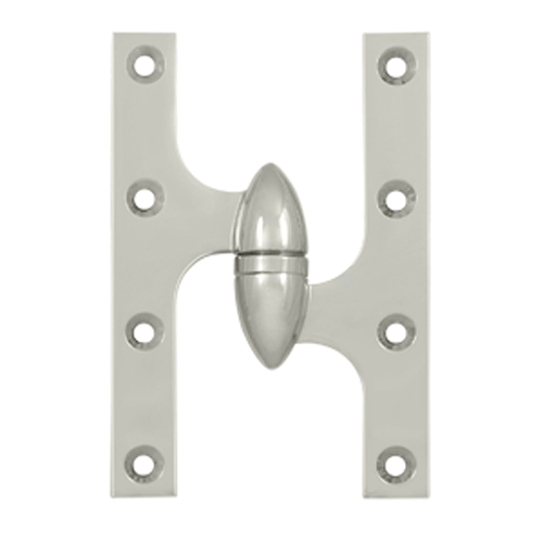 DELTANA 6 Inch x 4 Inch Solid Brass Olive Knuckle Hinge (Polished Nickel Finish)