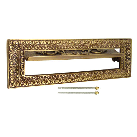 COPPER MOUNTAIN HARDWARE Antique Front Door Mail Slot - Victorian Style (Antique Brass Finish)