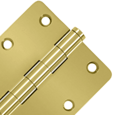 DELTANA Pair 3 1/2 Inch X 3 1/2 Inch Solid Brass Hinge Interchangeable Finials (1/4 Radius Corner, PVD Polished Brass Finish)