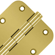 DELTANA Pair 3 1/2 Inch X 3 1/2 Inch Solid Brass Hinge Interchangeable Finials (5/8 Radius Corner, PVD Polished Brass Finish)