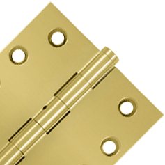 Pair 4 Inch X 4 Inch Non-Removable Pin Hinge Interchangeable Finials (Square Corner, PVD Polished Brass Finish) DELTANA