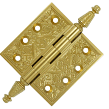 DELTANA 3 1/2 X 3 1/2 Inch Solid Brass Ornate Finial Style Hinge (PVD Finish)