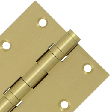 3 1/2 X 3 1/2 Inch Double Ball Bearing Hinge Interchangeable Finials (Square Corner, Brushed Brass Finish) DELTANA