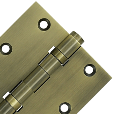 3 1/2 X 3 1/2 Inch Double Ball Bearing Hinge Interchangeable Finials (Square Corner, Antique Brass Finish) DELTANA