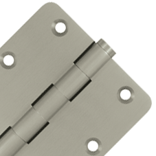 DELTANA Pair 3 1/2 Inch X 3 1/2 Inch Solid Brass Hinge Interchangeable Finials (1/4 Radius Corner, Brushed Nickel Finish)