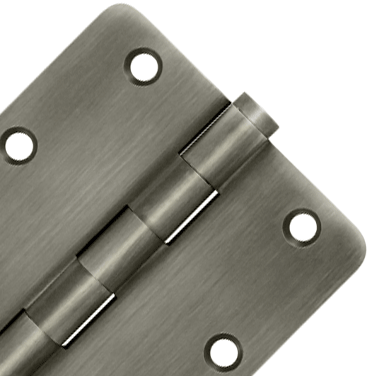 DELTANA Pair 3 1/2 Inch X 3 1/2 Inch Solid Brass Hinge Interchangeable Finials (1/4 Radius Corner, Antique Nickel Finish)