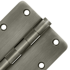 DELTANA Pair 3 1/2 Inch X 3 1/2 Inch Solid Brass Hinge Interchangeable Finials (1/4 Radius Corner, Antique Nickel Finish)