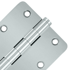 DELTANA Pair 3 1/2 Inch X 3 1/2 Inch Solid Brass Hinge Interchangeable Finials (1/4 Radius Corner, Chrome Finish)