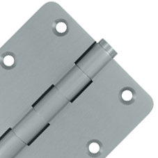 DELTANA Pair 3 1/2 Inch X 3 1/2 Inch Solid Brass Hinge Interchangeable Finials (1/4 Radius Corner, Brushed Chrome Finish)