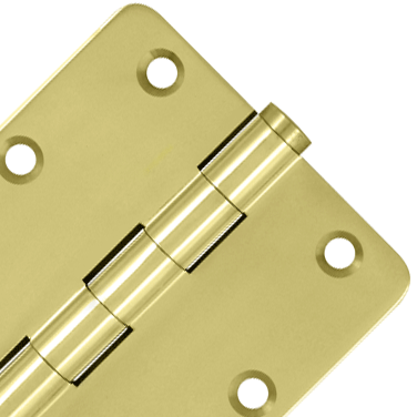 DELTANA Pair 3 1/2 Inch X 3 1/2 Inch Solid Brass Hinge Interchangeable Finials (1/4 Radius Corner, Polished Brass Finish)