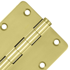 DELTANA Pair 3 1/2 Inch X 3 1/2 Inch Solid Brass Hinge Interchangeable Finials (1/4 Radius Corner, Polished Brass Finish)