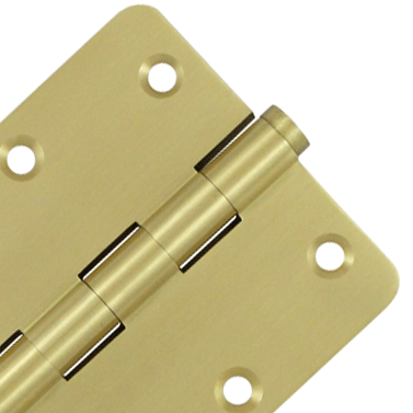 DELTANA Pair 3 1/2 Inch X 3 1/2 Inch Solid Brass Hinge Interchangeable Finials (1/4 Radius Corner, Brushed Brass Finish)