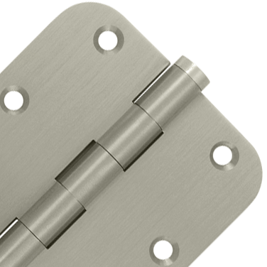 DELTANA Pair 3 1/2 Inch X 3 1/2 Inch Solid Brass Hinge Interchangeable Finials (5/8 Radius Corner, Brushed Nickel Finish)