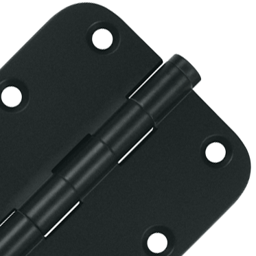 DELTANA Pair 3 1/2 Inch X 3 1/2 Inch Solid Brass Hinge Interchangeable Finials (5/8 Radius Corner, Paint Black Finish)